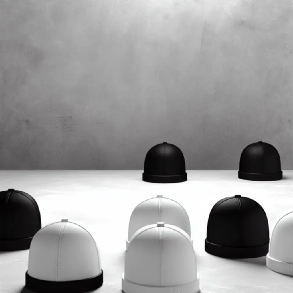 Czarne i białe czapki ułożone na betonowym tle