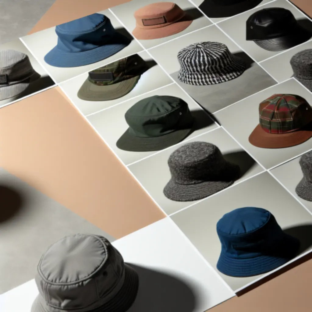 Zbliżenie kolekcji: czapki w tonacji piasku i denimu