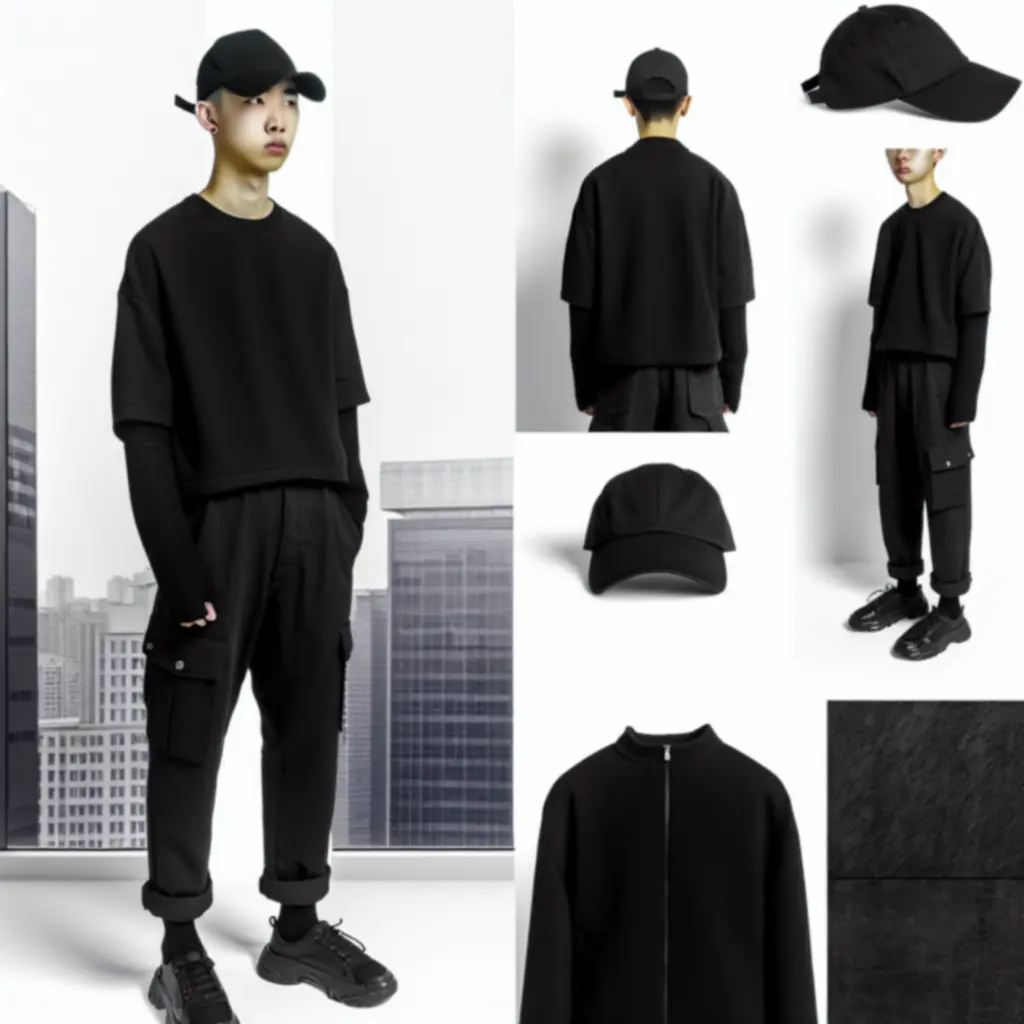 Monochromatyczny czarny zestaw z czapką typu dad cap